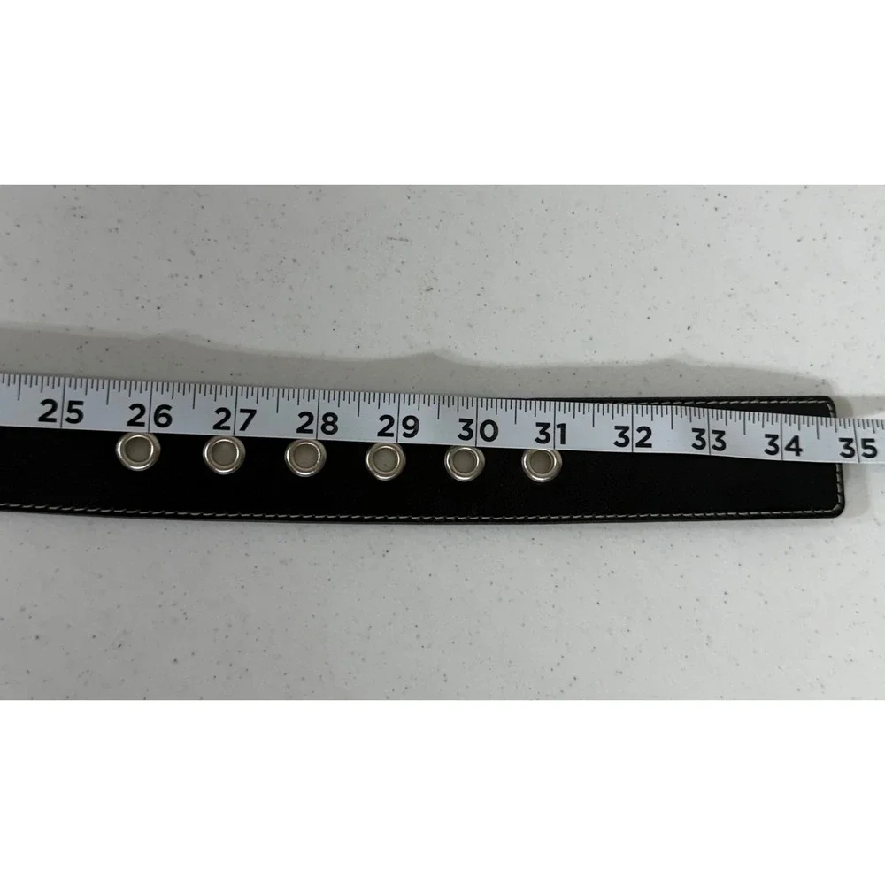 Express Leather Belt Small Black Grommet Silver Buckle Contrast Stitch Y2K Goth